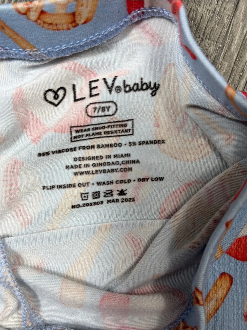 LEV Baby Kids Baseball Bamboo Pajama Set - Size 7/8 Year